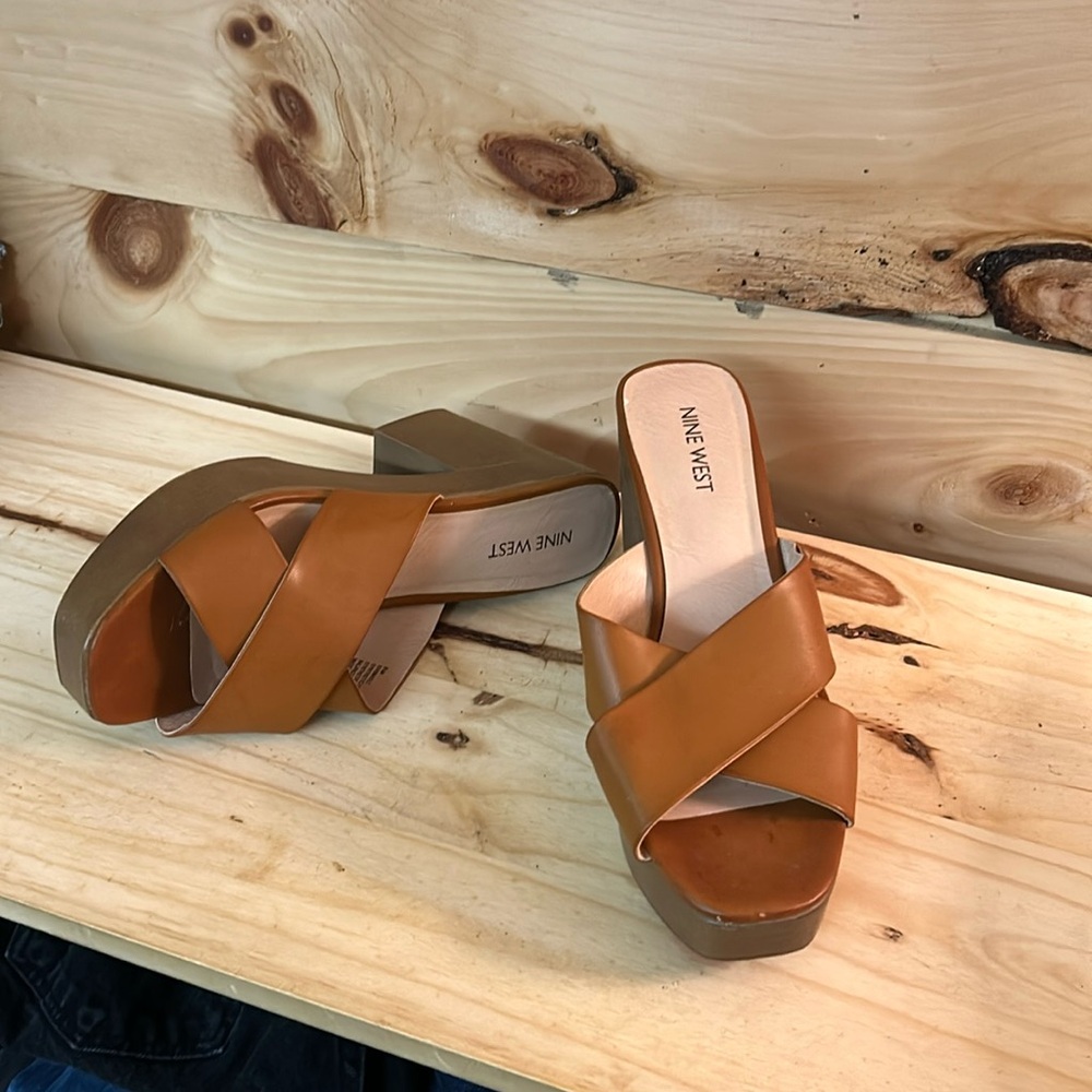 Brown heeled platform sandals